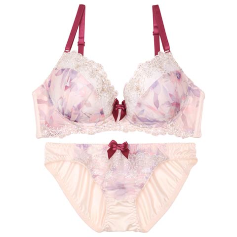 【EFサイズ】ガーリートゥインクルフラワーブラジャー&フルバックショーツ［大人気］(ピンク-E75/ショーツL)