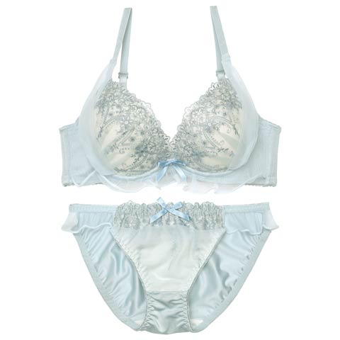 ロマンティックラメフリルブラジャー&フルバックショーツ［激売れ］(サックス-A70/ショーツM)