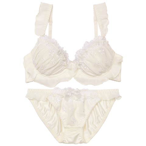 カシュクールフリルブルームブラジャー&フルバックショーツ［激売れ］(クリーム-A70/ショーツM)