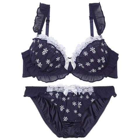 カシュクールフリルブルームブラジャー&フルバックショーツ［激売れ］(ネイビー-A70/ショーツM)
