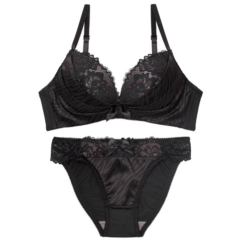 11/3新作!ゼブラジャガードサテンブラジャー&フルバックショーツ［激売れ］(ブラック-A70/ショーツM)