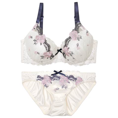 【EFサイズ】ダマスクブルームアーチブラジャー&フルバックショーツ［大人気］(オフホワイト-E70/ショーツM)
