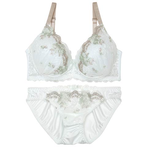 【EFサイズ】ダマスクブルームアーチブラジャー&フルバックショーツ［大人気］(ミント-E70/ショーツM)