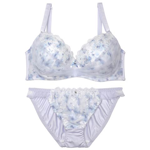 【EFサイズ】ブロッサムシフォンベールブラジャー&フルバックショーツ［大人気］(ラベンダー-E75/ショーツL)