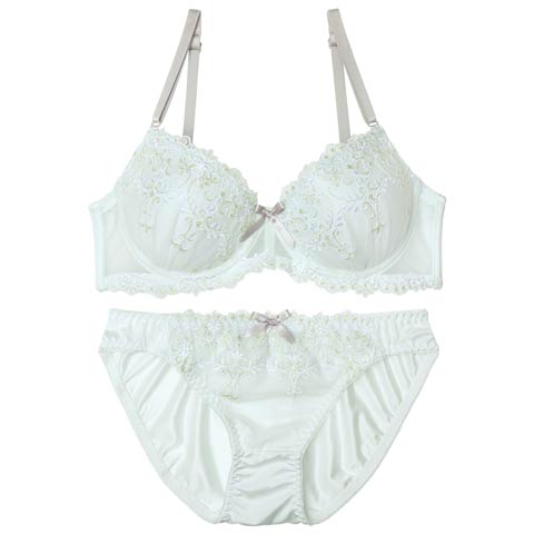 【EFサイズ】ドリーミーチュールレースブラジャー&フルバックショーツ［大人気］(ミント-E70/ショーツM)