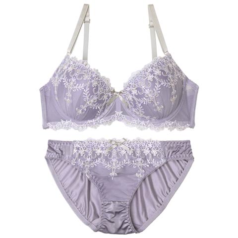 【EFサイズ】ドリーミーチュールレースブラジャー&フルバックショーツ［大人気］(グレー-E70/ショーツM)