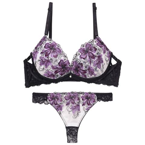 9/26新作!【三上悠亜着用】プレシャスフラワークロスブラジャー&バック透けTバックショーツ［激売れ］［週替］[スーパーセール](パープル-B65/ショーツM)