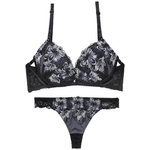 9/26新作!【三上悠亜着用】プレシャスフラワークロスブラジャー&バック透けTバックショーツ［激売れ］［週替］[スーパーセール](ネイビー-B65/ショーツM)