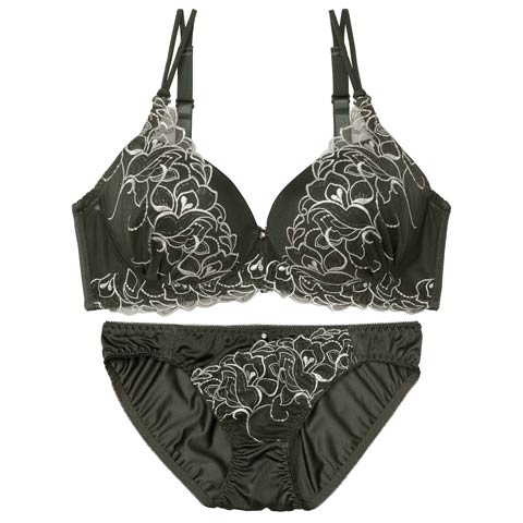 【EFサイズ】ラディアントエンブロイダリーブラジャー&フルバックショーツ［大人気］(グリーン-E70/ショーツM)