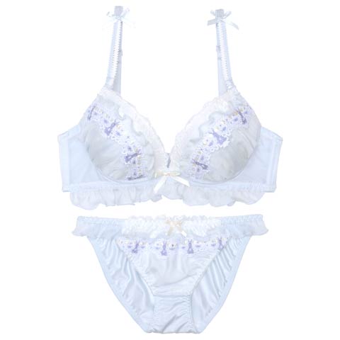 9/11再販!ミルキーバニーフリルブラジャー&フルバックショーツ［激売れ］(サックス-A70/ショーツM)