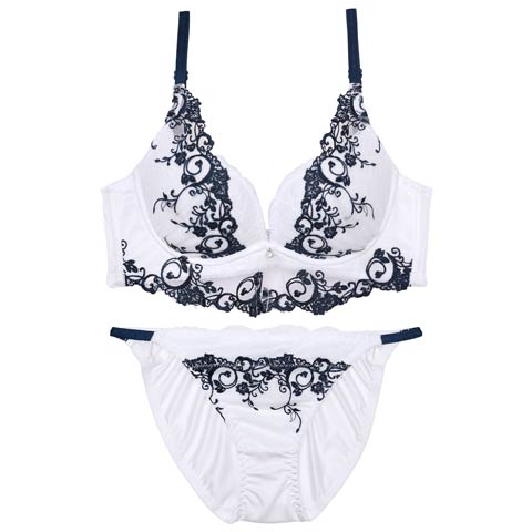 ミスティックアイビーカシュクール育乳脇高ブラジャー&フルバックショーツ［激売れ］(ホワイト-A70/ショーツM)