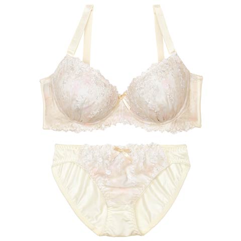 【EFサイズ】メルティペールフラワーブラジャー&フルバックショーツ［大人気］(クリーム-E70/ショーツM)