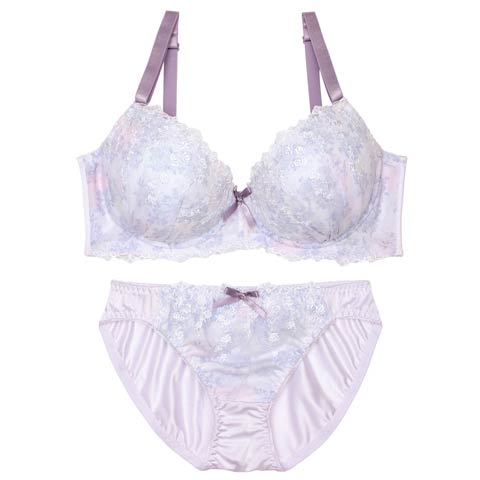 【EFサイズ】メルティペールフラワーブラジャー&フルバックショーツ［大人気］(ラベンダー-E70/ショーツM)