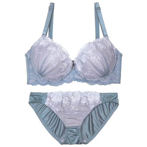 【EFサイズ】ドルチェミスティーローズ育乳脇高ブラジャー&フルバックショーツ［大人気］(ブルー-E70/ショーツM)