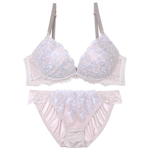 9/11再販!フェミニンリーフエンブロイダリーブラジャー&フルバックショーツ［激売れ］(モカ-A70/ショーツM)