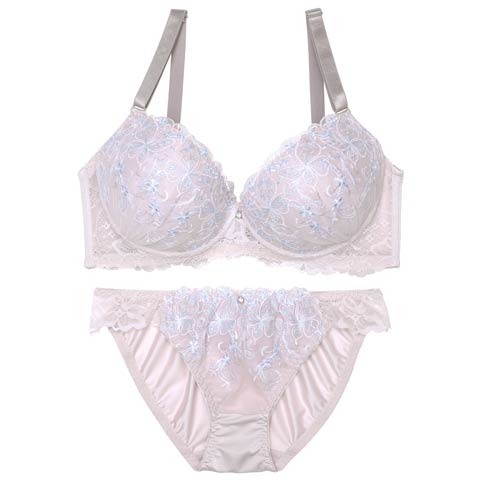 【EFサイズ】フェミニンリーフエンブロイダリーブラジャー&フルバックショーツ［大人気］(モカ-E70/ショーツM)