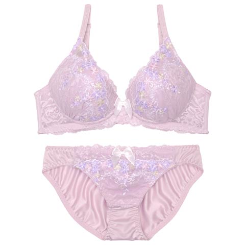 ガーリーマルチフルールブラジャー&フルバックショーツ［激売れ］(パープル-A70/ショーツM)