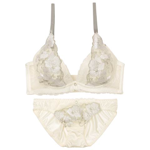 パステルレースブロッサム育乳脇高ブラジャー&フルバックショーツ［激売れ］(クリーム-A70/ショーツM)
