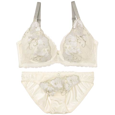 【EFサイズ】パステルレースブロッサム育乳脇高ブラジャー&フルバックショーツ［大人気］［週末セール］(クリーム-E70/ショーツM)