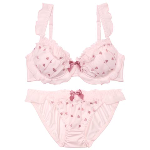 12/12再販!ミニョンハートフリルブラジャー&フルバックショーツ［激売れ］(ピンク-A70/ショーツM)