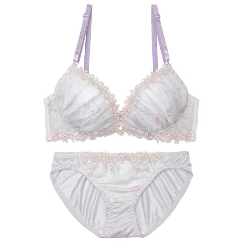 ケミカルアイビーフローラルブラジャー&フルバックショーツ［激売れ］［週末セール］(グレー-A70/ショーツM)