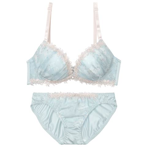 ケミカルアイビーフローラルブラジャー&フルバックショーツ［激売れ］［週末セール］(ブルー-A70/ショーツM)