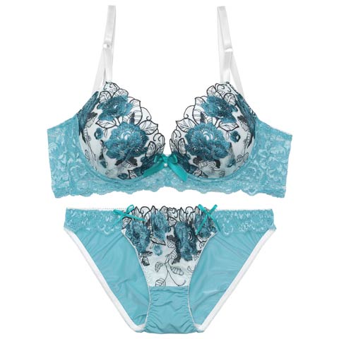 【三上悠亜着用】ゴージャスフラワーパール育乳脇高ブラジャー&フルバックショーツ