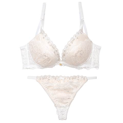 11/18再販!【EFサイズ】エレガンスシアーレース育乳脇高ブラジャー&バック透けTバックショーツ［大人気］(ホワイト-E65/ショーツM)