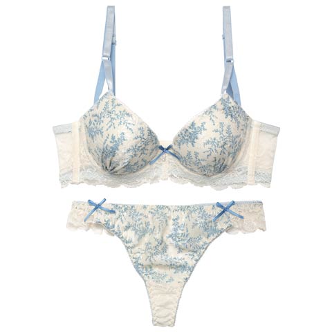 アンティークレーシィアイビー育乳脇高ブラジャー&バック透けTバックショーツ［激売れ］(ブルー-A65/ショーツM)