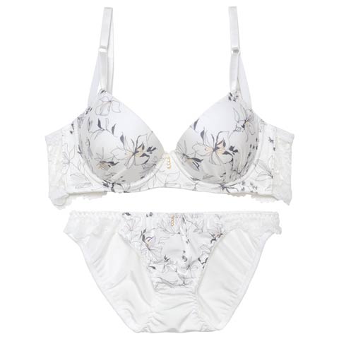 10/25再販!メロウボタニカルフラワー育乳脇高ブラジャー&フルバックショーツ［激売れ］(ホワイト-A70/ショーツM)