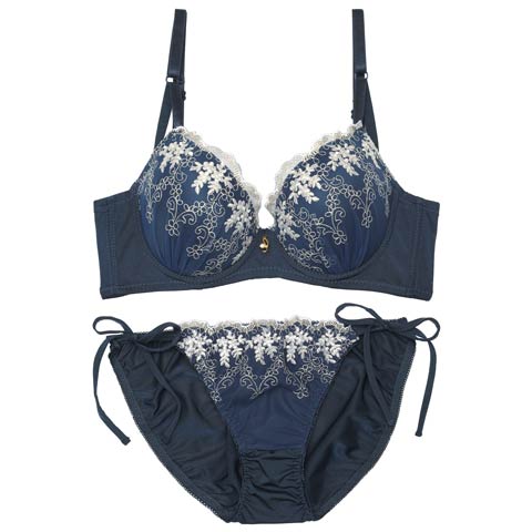 10/9再販!フルーレットガーデン育乳脇高ブラジャー&サイド紐フルバックショーツ［激売れ］［週替］[スーパーセール](ネイビー-A65/ショーツM)