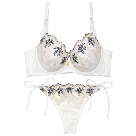 フルーレットガーデン育乳脇高ブラジャー&サイド紐Tバックショーツ［激売れ］(ホワイト-A65/ショーツM)