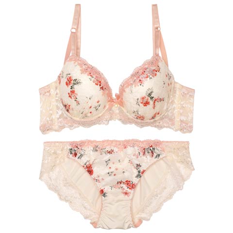 ガーリーブルームアーチ育乳脇高ブラジャー&フルバックショーツ［激売れ］(ピンク-A70/ショーツM)