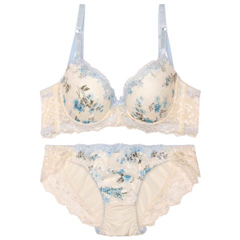 ガーリーブルームアーチ育乳脇高ブラジャー&フルバックショーツ［激売れ］(ブルー-A70/ショーツM)
