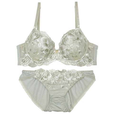 ニュアンスベルフローラルブラジャー&フルバックショーツ［激売れ］(グリーン-A70/ショーツM)