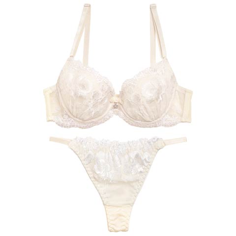 10/3再販!【三上悠亜着用】【EFサイズ】エレガンスフラワー刺繍ブラジャー&Tバックショーツ［大人気］(ホワイト-E65/ショーツM)