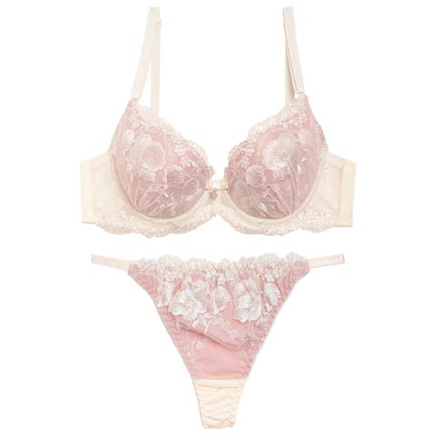 10/3再販!【三上悠亜着用】【EFサイズ】エレガンスフラワー刺繍ブラジャー&Tバックショーツ［大人気］(ピンク-E65/ショーツM)