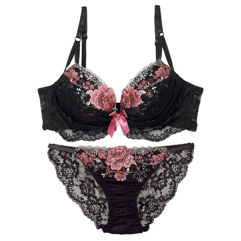 【三上悠亜着用】【EFサイズ】ラグジュアリーレースフルール育乳脇高ブラジャー&バック透けフルバックショーツ［大人気］［週替］(ピンク-E65/ショーツM)