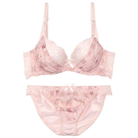 10/21再販!メルティボタニカルシフォン育乳脇高ブラジャー&フルバックショーツ［激売れ］［均一セール］［タイムセール］(ピンク-A70/ショーツM)