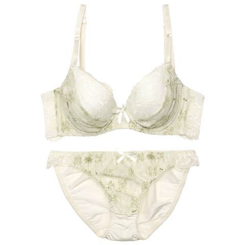 10/21再販!メルティボタニカルシフォン育乳脇高ブラジャー&フルバックショーツ［激売れ］［均一セール］［タイムセール］(グリーン-A70/ショーツM)