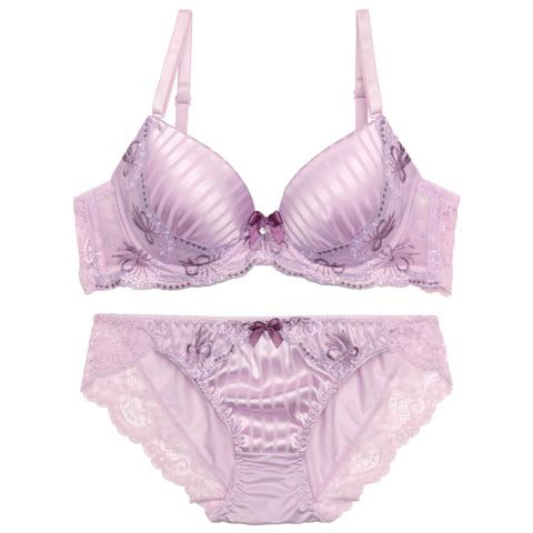 ラブリーリボンストライプブラジャー&フルバックショーツ［激売れ］(パープル-A70/ショーツM)