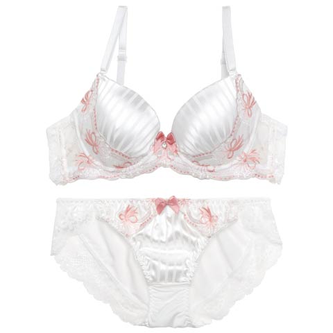 ラブリーリボンストライプブラジャー&フルバックショーツ［激売れ］(ホワイト-A70/ショーツM)