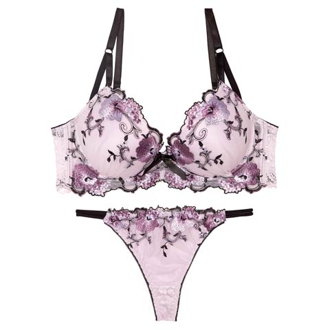 【12月頃再入荷決定★只今リクエスト募集中】【三上悠亜着用】【EFサイズ】フローラルミューズ育乳脇高ブラジャー&バック透けTバックショーツ［大人気］(パープル-E65/ショーツM)