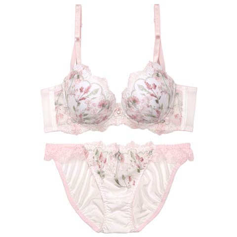 【EFサイズ】クラシックピュアブルーム育乳脇高ブラジャー&フルバックショーツ［大人気］(ピンク-E70/ショーツM)