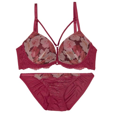 ミラージュコードローズブラジャー&フルバックショーツ［激売れ］［週替］[スーパーセール](ワインレッド-A65/ショーツM)