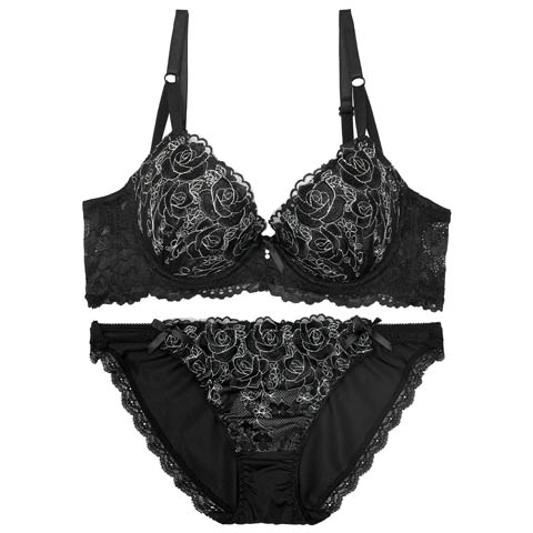 エレガントモダンローズ育乳脇高ブラジャー&フルバックショーツ［激売れ］(ブラック-A70/ショーツM)