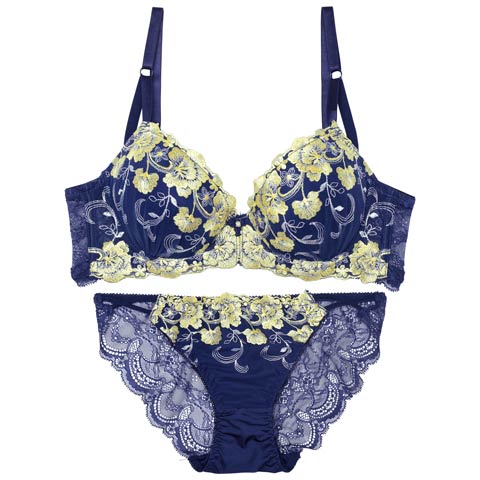 ミスティックビビットブルーム育乳脇高ブラジャー&バック透けフルバックショーツ［激売れ］(イエロー-A65/ショーツM)