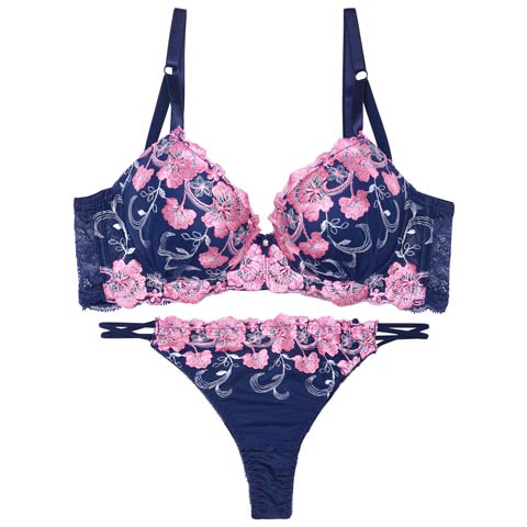 ミスティックビビットブルーム育乳脇高ブラジャー&バック透けTバックショーツ［激売れ］(ピンク-A65/ショーツM)