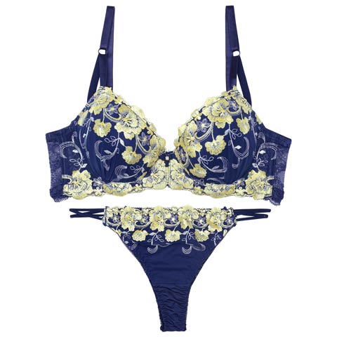 ミスティックビビットブルーム育乳脇高ブラジャー&バック透けTバックショーツ［激売れ］(イエロー-A65/ショーツM)