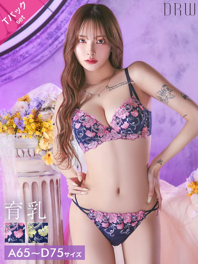 ミスティックビビットブルーム育乳脇高ブラジャー＆バック透けTバックショーツ